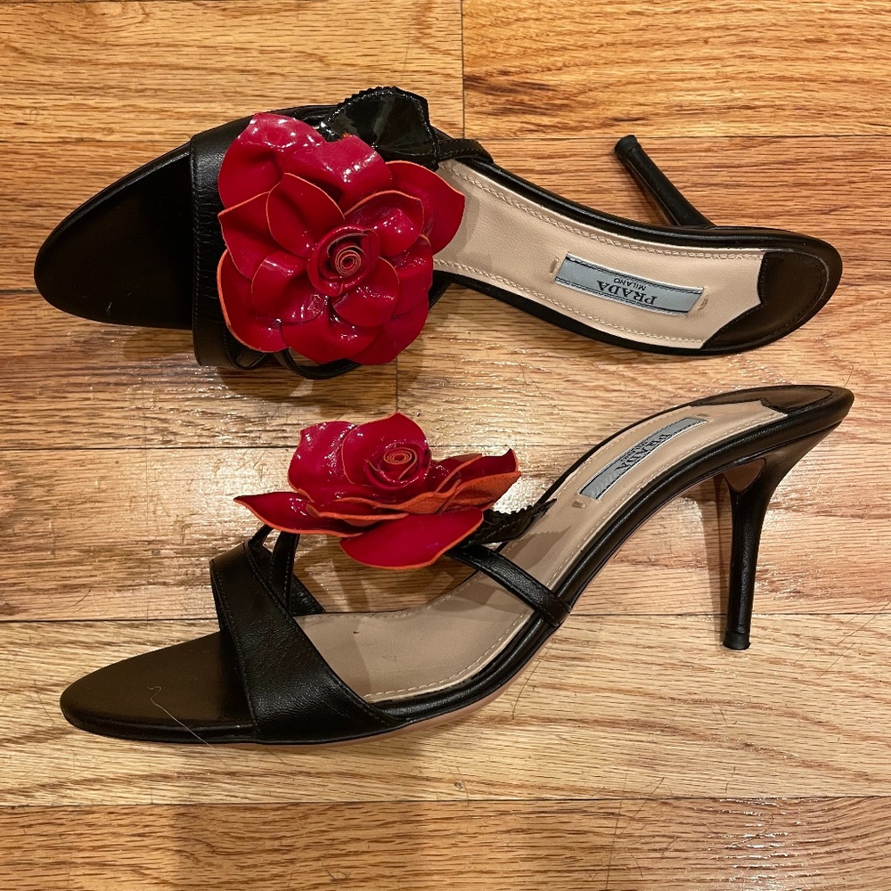 Red Flower Prada Heels